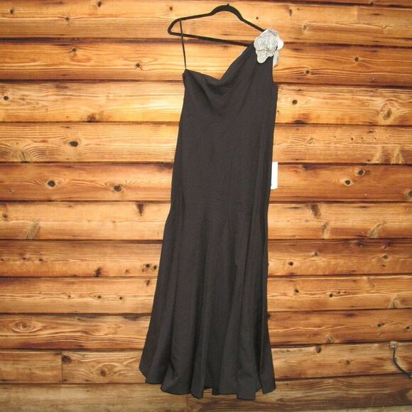 Mac Duggal 11810 Womens Black Crepe One Shoulder Gown With Flower 4 - Picture 11 of 15